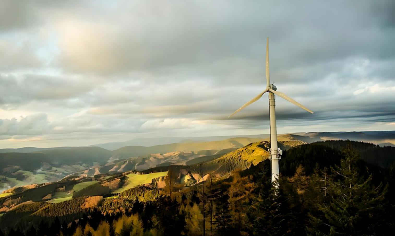 Wind turbine technician performing maintenance work